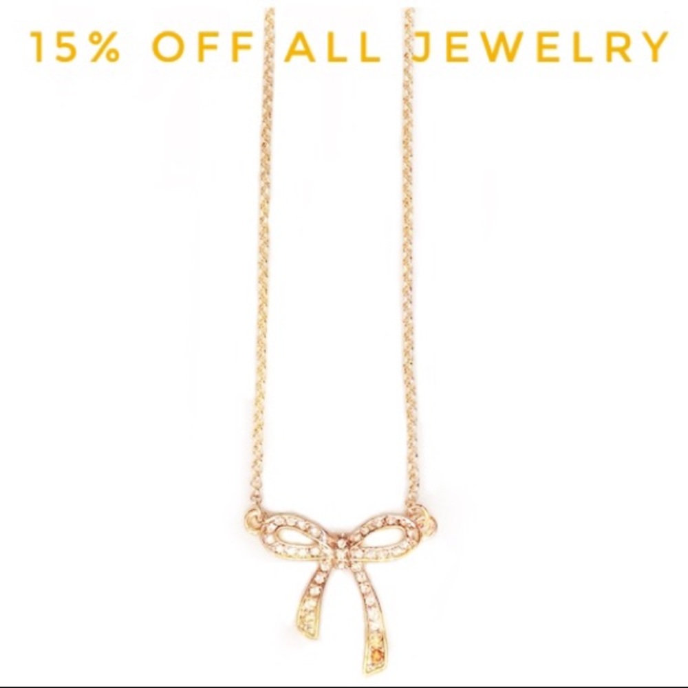 🆕 Dainty 14k CZ Topaz Rhinestone Bow Necklace NWT